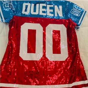 Red and Blue Sequin Queen of Sparkles Jersey